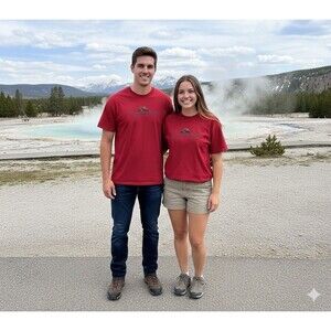 Yellowstone National Park T-Shirt Red Embroidered Bison 2XL